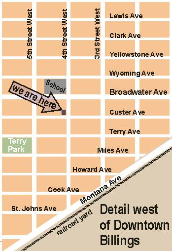 A map
                      of the area of the church location west of
                      downtown Billings.